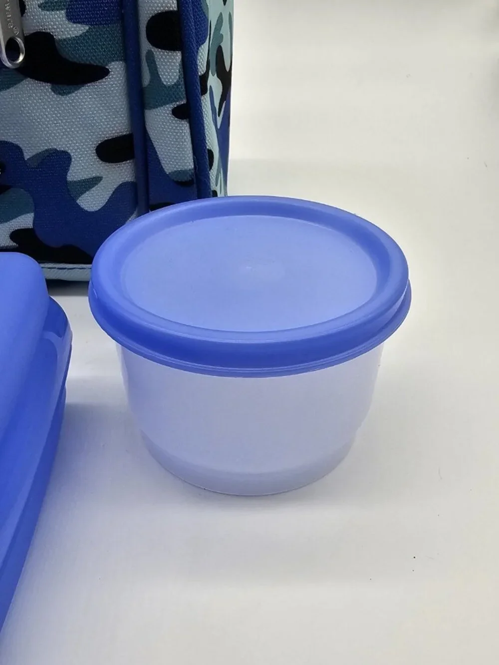 Tupperware Lunch Box Blue Camouflage Lunchbox Cup Container Sandwich Keeper 4 Pc